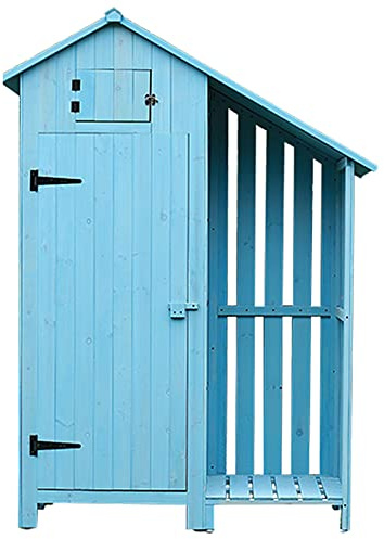 WOTZOV Pflanzbank, Werkzeugschrank mit Regalen, Außenschrank mit Regalen, Holzlagerschuppen für den Außenbereich,Blue