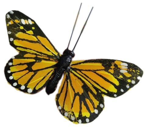 Blausky 1 Set 12 Stück 3D Schmetterlinge Deko,Natürliche Feder-Schmetterlinge Schmetterling Wandaufkleber aus Federn Federschmetterling Halloween-Deko für DIY Haarreifen Wandtattoo Heimdeko,Gelb