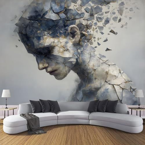 ZISTRCBAO Papier Peint Panoramique Corps Humain Brisé 350x256cm, Style Artistique Rétro Papier Peint Soie Mural, Gris Poster Mural Impression 3D Pour Salon Chambre Décoration Murale