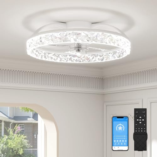 VOLISUN Ceiling Fans with Lights and Remote, Modern Smart LED Ceiling Fan Light, 6 Speeds and 3000K-6500K Dimmable Quiet Fan Ceiling Lights for Bedroom Living Room Dining Room (60cm)