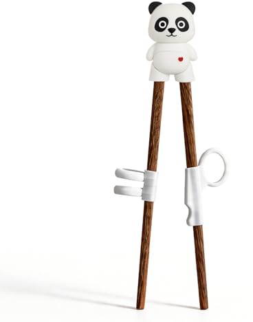 CENCERY Palillos para niños Set de Entrenamiento de Madera Natural 18cm, Palillos Chinos y japoneses con Ayuda de 3 Dedos para 1-8 años(Panda)