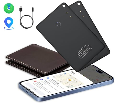 CASCHO Wallet Tracker Karte 2er Pack Ultradünn, Air Smart Tag Geldbörsenfinder Card Kompatibel mit Apple Wo ist? App (nur iOS), Wasserdicht Item Finder für Koffer/Geldbörsen/Schlüssel, Schwarz
