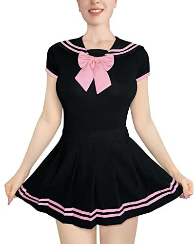 LittleForBig Damen Cosplay magische Baby-Body Rock-Set - Adult Baby Onesie windel Liebhaber (ABDL) schrittspielanzug Baby-Body Pyjamas snap XXX-Large schwarz-1
