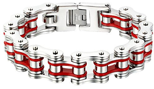 OIDEA Herren Fahrradkette Armband Gliederkette: Rot Hochglanz Poliert Motorradkette Edelstahl Biker Kettenarmband Armkette Armreif 16mm Breit 23cm Schmuck Geschenk für Männer Vater Freund