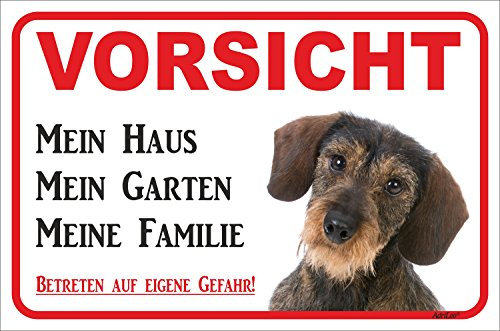AdriLeo Schild - Vorsicht Rauhaardackel - Mein Haus - (15x20cm) / Achtung Hund Wachhund Dackel Teckel Dachshund robust langlebig UV-beständig wetterfestes Warnschild