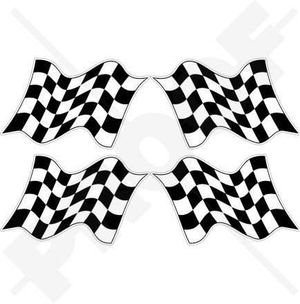 Ende des Rennens Kariertes RACING GEWINNEN Wehende Flagge 50mm Auto & Motorrad Aufkleber, x4 Vinyl Stickers (Links - Rechts)