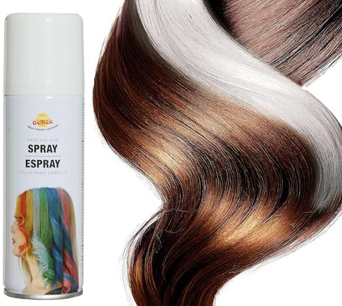 FIESTAS GUIRCA | Espray para el Cabello Blanco (125ml) - Maquillaje en Spray para Halloween, Fiestas de Cumpleaños, Fin de Año y Celebraciones - Pintura de cabello para Adultos y Niños - Blanco