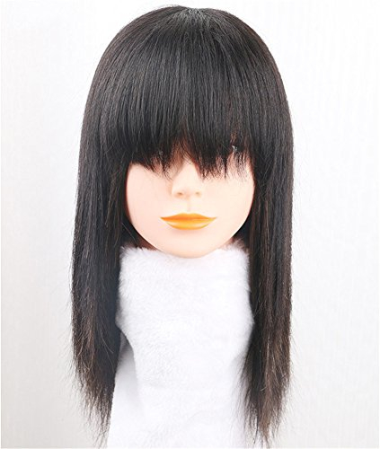 Remeehi Haarteil aus 100 % natürlichem Echthaar, mit sauberem Pony/seitlichem Pony, zum Anklippen, spurlos, 30 cm, 40 g, Dunkelbraun