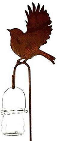 Wunderschöner & Hochwertiger Gartenstecker - Tier Figur – Rost Stecker/Tierfigur – Große Auswahl – Edelrost Gartenfigur – Metall Gartendeko (Vogel mit Aufhänger - Höhe 16cm)