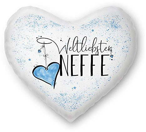 Tassendruck Familie-Kissen mit Spruch für den Weltbesten Neffe Herzkissen - Kissenbezug inklusive Kissen/Verwandte/Geschenk-Idee/Liebling/Kinder/Herz-Kissen / 100% Polyester