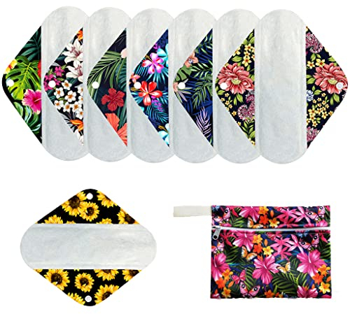 7pcs Set 1pc Mini Wet Bag +6pcs 8 Inch Organic Bamboo Mama Cloth/Menstrual Pads/Reusable Sanitary Pads/Panty Liners