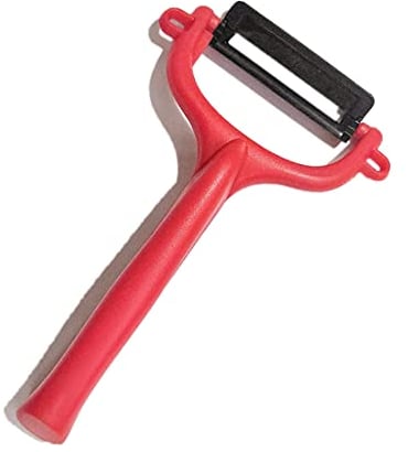 Peeler - Pelapatate in ceramica per patate, carote, mela, agrumi, manico rosso e lama nera e manico spesso
