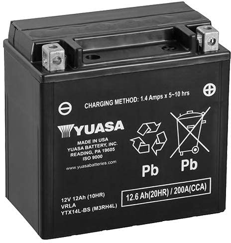 Wartungsfreie Motorradbatterie Yuasa YTX14L-BS 12V 12Ah 150x87x147