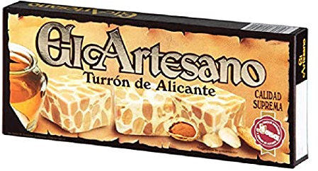 El Artesano - Touron Dur avec du Miel/Amandes sans Gluten 200g - Turron de Jijona, Turron espagnol, Nougat