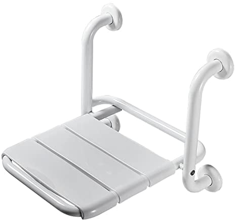 EEUK Duschstuhl Klappbar mit Armlehne, Duschsitz Klappbar Chrom Belastbar Bis 300 Kg Platzsparend Hochklappbar rutschfeste Sitzfläche Duschklappsitz Sitzhilfe Badsitz