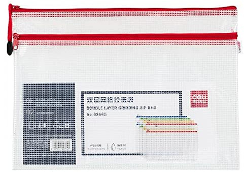 DELI Klarsichthülle mit Reißverschluss, A4 (verstärktes Mesh-PVC), 0,23 mm, zufällige Farbauswahl