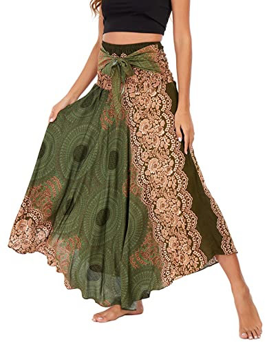 FEOYA Lang fließender Maxi Bohemian Hippie lockerer bequemer Rock