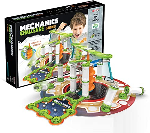 Geomag - Mechanics Challenge Strike -185 Teile - Magnetisches Konstruktionsspiel für Kinder ab 8 Jahren - Metallkugelbahn - Hergestellt in der Schweiz - 90% Recycelter Kunststoff - STEM