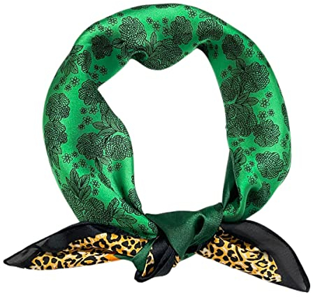 FAIRYGATE Schal Grün Damen Leopardenmuster Tuch Elegantes Halstuch Quadrat Schals Frauen Kopftuch Business Tücher Scarf Taschentücher Bandana 93009