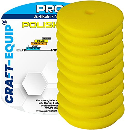 10er Sparpack Craft-Equip PRO Polierschwamm Polierpad mit Klettverschluss Made IN EU (10er Sparpack 80mm DA Polierschwamm Polish GELB)