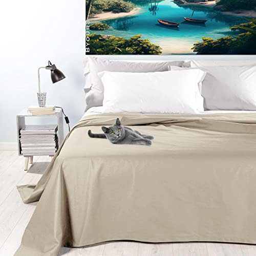 Byour3 - Copriletto PURO COTONE Organico 100% LEGGERO Letto Matrimoniale Singolo Piazza e Mezza Granfoulard Rettangolare Anallergico Telo Arredo Multiuso Copritutto (Beige, Singolo)