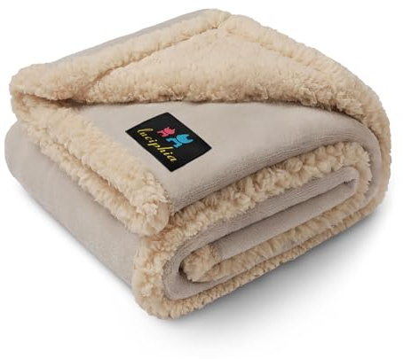 Waterproof Pet Blanket, Liquid Pee Proof Dog Blanket for Sofa Bed Couch, Reversible Sherpa Fleece Furniture Protector Cover for Small Medium Large Dogs Cats, Grey Beige Small（40 x 28）