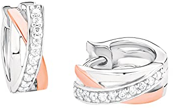 Amor Creolen 925 Sterling Silber Damen Ohrschmuck, mit Zirkonia synth., 1,4 cm, Bicolor, Kommt in Schmuck Geschenk Box, 2022415