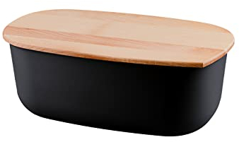 Go Practic Brotkasten mit Deckel Schneidebrett aus Holz, 2-in-1 Brot-Aufbewahrungsbox Küche Holzbrett, Kunststoff-Brotkasten, Brotbox, Brotaufbewahrung, Kunststoffbox für Brot Backwaren Schwarz