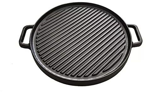 BONOCO Rilascio 30 cm Padella per Bistecca Teppanyaki Rotonda a Doppia Faccia in Ghisa Padella Multifunzionale per Bistecca Teppanyaki (Color : Black Size : 30cm) (Color : Black)