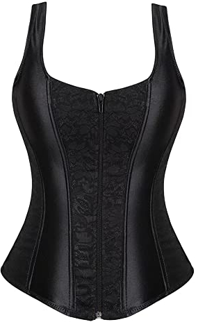 Schwarz Korsett Corsage Top Damen Corset Bustier Mit Träger Elegant Reißverschluss Vintage 7XL