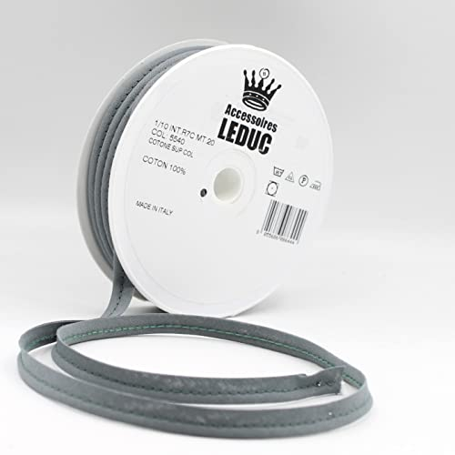 Leduc 20 m paspelband, Baumwolle, 30 Farben, für Näharbeiten, 10 mm (8 + 2), italienische Qualität, Grau 5540