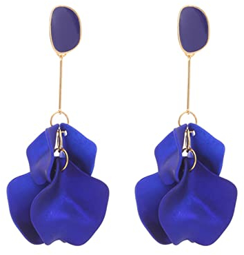 COMSY Acryl-Rosenblatt-Ohrringe für Frauen Lange abgestufte Rosen-Blumen-Ohrringe böhmische Aussage übertriebene Harz-Blumen-Quasten-Ohrringe Muttertag Valentinstag Geburtstag Schmuck,Blau
