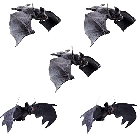 5 Stück Halloween Fledermäuse Deko, Realistische Hängende Fledermäuse, Geeignet für die Dekoration von Halloween Partys(Schwarz)