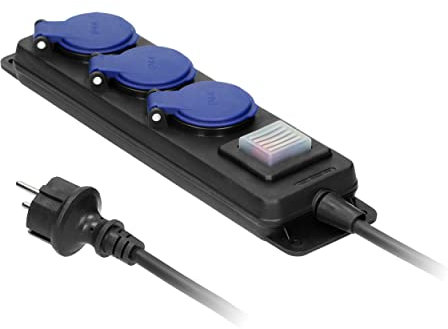 Miratic Prise Exterieure Etanche Rallonge d'Atelier Etanche IP44 3 Prises IP44 Câble Caoutchouc Interrupteur Etanche avec Câble (5 m)