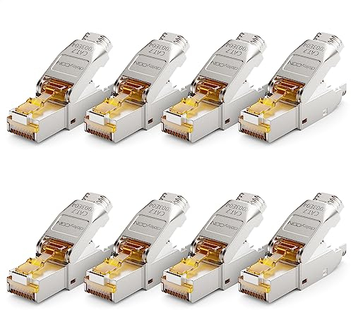 deleyCON 8x Prise Réseau CAT 7 RJ45 Sans Outil Blindée 10 Gbit/s 600 MHz Prise Réseau Pour Câbles de Pose Rigides Câbles Bruts Prise RJ45 Ethernet LAN DSL Câble de Brassage
