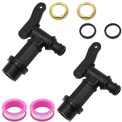 GYSRXS 2 Pièces Robinet Cuve Eau de Pluie 3/4 Pouces Robinet Plastique Jardin avec Écrou de Contre-Écrou et Ruban D'étanchéité Robinet de Jardin pour Réservoir d'eau de Pluie(Noir)