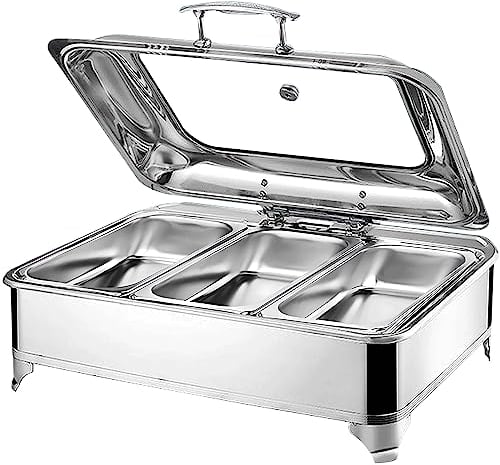 Chafing Dish Elettrico, 9L Scaldavivande Elettrico per Buffet, Feste e Banchetti, Contenitore Scalda Cibo Professionale con Coperchio in Vetro, Temperatura Regolabile (0-85℃)
