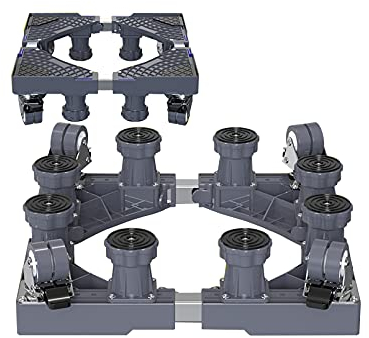 Base mobile réglable pour machine à laver 4 pieds pour machine à laver Longueur/largeur 47-69 cm Support de meuble télescopique Roues pour réfrigérateur congélateur Base pour climatiseur (blanc,