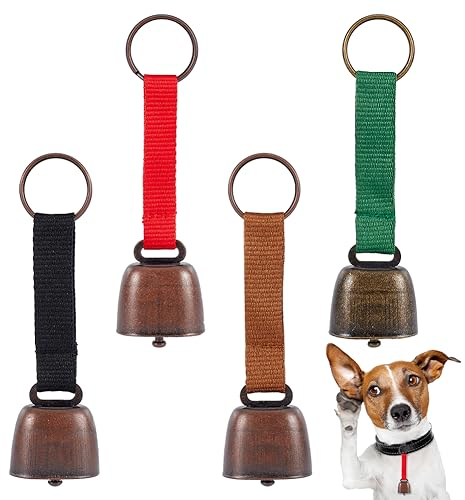 nbeads 4 STK. Bär Glocken mit Gurtband Schlüsselanhänger, Kuh Pferd Schaf Grasen Kupfer Glocken Tracker Geräuschemacher für Welpen Hanging Ring Glocken Dekoration Haustiere DIY Handwerk Zubehör