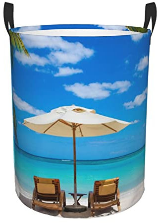 Weißer Strandkorb mit tropischem Meeresdruck, kreisförmig, wasserdicht, mit Griffen, für Kleidung, Spielzeug, S
