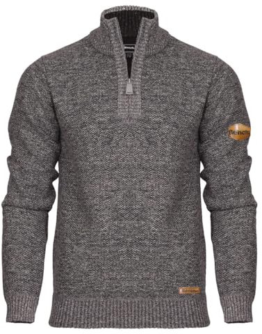 Bench Mens 1/4 Zip Jumper Fleece Lined Warm Winter Pullover Funnel Neck Premium Quarter Zip Sweater Knitwear Grey Marl S