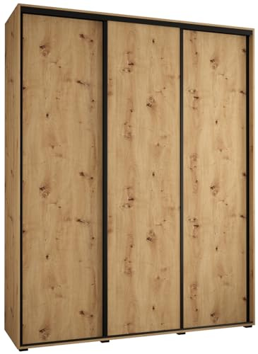 MEBLE KRYSPOL Davos 1 200 Schlafzimmerschrank mit DREI Schiebetüren - Moderner Kleiderschrank mit Kleiderstange und Regalen - 235,2x200x60 cm - Artisan Artisan Schwarz