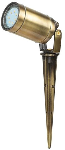 Gartenstrahler aus Echt-Messing in Antik mit Erdspieß Spot H:27cm GU10 IP64 wetterfest Bodenleuchte Stehleuchte Garten Weg Lampe Leuchte Außen