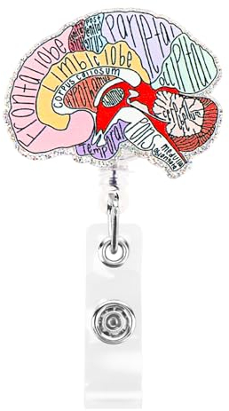 Dimeho Porte-badge d'infirmière rétractable pour infirmière - Clip anatomique - Fleur dessinée à la main - Motif floral - Pince crocodile rotative (cerveau)