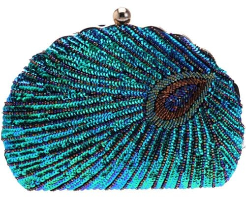 Pailletten Pfauen Bag Perlen Sticked Bag Retro Stickerei Abendtasche Perlen Clutches Frauenparty Elegante Geldbörse