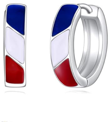 POPLYKE 925 Sterling Silber Bunte Creolen Ohrringe für Damen Männer Französische Flagge Ohrringe Blau Weiß Rot Ohrringe