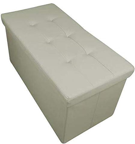 Home Harmony Kensington Folding Storage Ottoman, Storage Chest, Footrest, Bench, padded Seat, Faux Leather (Cream, Large)