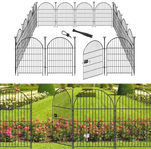 Okaygardn Gartenzaun, 91,4 cm hoch, mit Tor, 14 Paneele, Gartenzaun insgesamt 90 cm (L), keine Tierbarriere, rostfreier Metalldraht, Gartenzäune und Rabatten für Hunde, Kaninchen, Blumenbeetzaun
