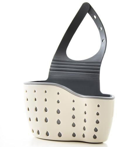 Tinkber 1 Piezas Estante para Fregadero Colgante de Doble Capa, Estante Esponja Fregadero Cocina, Estante de Almacenamiento Fregadero Doble, Adecuado para Accesorios de Fregadero – Beige