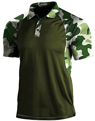 Generic Mens Camouflage Outdoor Polo Shirt Short Sleeves Military Tactical Golf T-Shirts Athletic Moisture Wicking Casual Tees(Green,3XL)